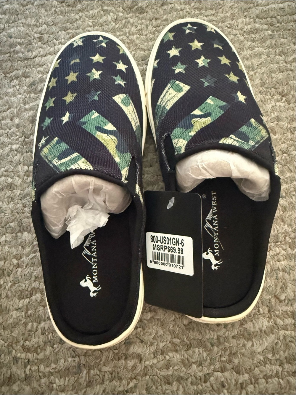 Montana West Navy Canvas Slip-On Sneakers with Green Camo Star Accent